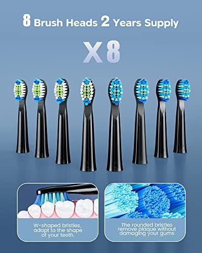 Bitvae Ultrasonic Electric Toothbrushes - Electric Toothbrush for Adults and Kids , American Dental Association Accepted , Rechargeable Travel Sonic Toothbrush with 8 Heads , Black D2