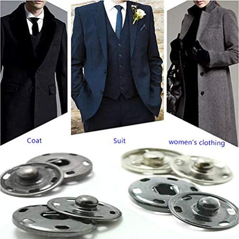 50 Sets Sew-on Snap Buttons, Metal Snaps Fasteners Press Studs Buttons for Sewing Clothing, 3/4" 19mm(Silver)