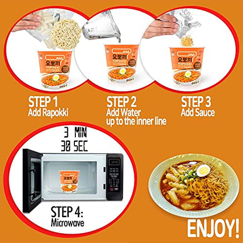Yopokki Sweet & Mild Spicy Rabokki Cup I Ramen Noodle Tteokbokki Topokki Rice Cakes (Sweet & Mild Spicy Flavored Sauce, 2 Cup) Korean Snack