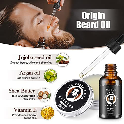 Men's Gift Kit, Beard Grooming Kit for Men, Beard Growth Oil, Beard Balm, Beard Brush, Comb, Scissor, Storage Bag, E-Book, Beard Care & Trimming Set - Mustache Gifts for Him Dad Boyfriend Birthday