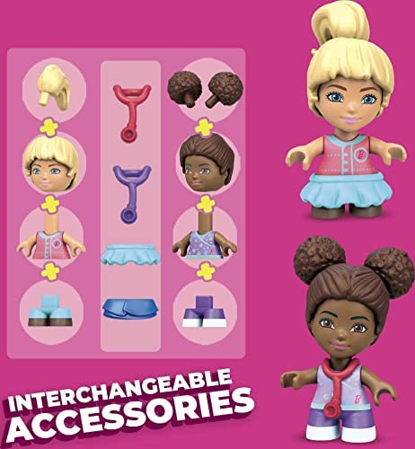 Mega Barbie Animal Grooming Station Building Set, 97 Bricks and Pieces with Fashion and Roleplay Accessories, 3 Micro-Dolls, 1 Panda, 1 Koala, 1 Turtle and 2 Sloths, Toy Gift Set for Ages 5 and up