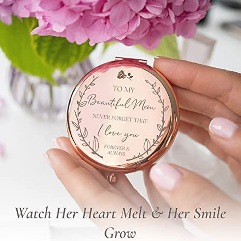 Mom Birthday Gifts for Mom - I Love You Mom Rose Gold Compact Mirror I Gifts for Mom from Daughter I Mom Gifts for Birthday I Best Mom Gifts from Son I Sentimental Gifts for Mothers Day Presents