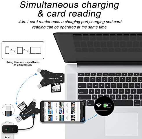 SD Card Reader for iPhone / ipad / Android / Mac / Computer / Camera,4 in1 Micro SD Card Reader Trail Camera Viewer, Portable Memory Card Reader SD Card Adapter Compatible with SD and TF Cards(Black)
