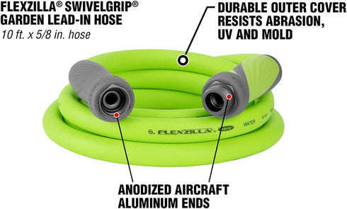 Flexzilla Garden Hose with SwivelGrip, 5/8 in. x 10 ft., Heavy Duty, Lightweight, Drinking Water Safe - HFZG510YWS