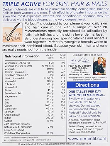 Vitabiotics Perfectil Triple-Active Beauty Multivitamin | Skin, Nail, and Hair Vitamins | Hair Health & Growth, Nail Strength, and Skin Support Formula | Vitamin D, Vitamin E, Collagen, Biotin, and More