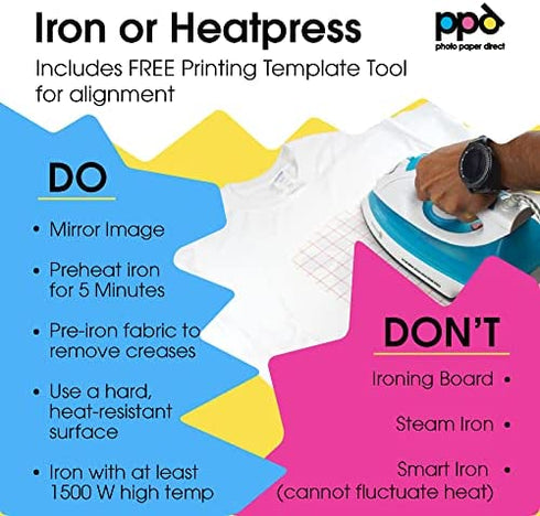 PPD Inkjet PREMIUM Iron-On White and Light Color T Shirt Transfers Paper LTR 8.5x11” Pack of 10 Sheets (PPD001-10)
