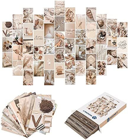 WOONKIT Beige Wall Collage Kit Aesthetic Pictures, Room Decor Aesthetic, Room Decor for Teen Girls, Photo Collage Kit for Wall Aesthetic, Room Decor for Bedroom Aesthetic, Trendy Teen, 50PCS 4X6 IN