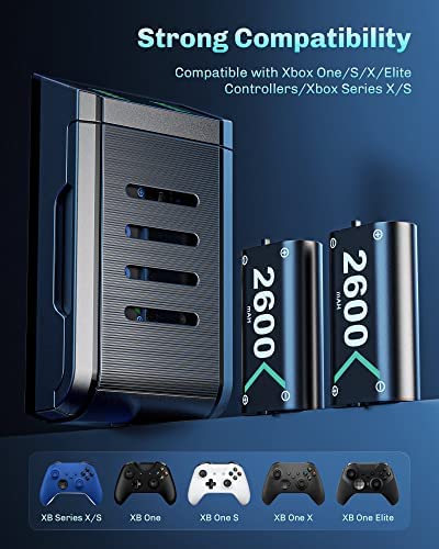 VOYEE Charger for Xbox Controller Battery Pack, 3x2600mAh High Capacity Xbox Rechargeable Battery Pack with Fast Charger Station, Led Indicator, Protective Shell for Xbox One/S/X/Elite/Series X|S
