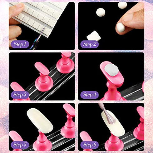 2 Set Acrylic Nail Art Practice Stands Magnetic Nail Tips Holders Training Fingernail Display Stands DIY Nail Crystal Holders and 96 Pieces White Reusable Adhesive Putty (Pink)