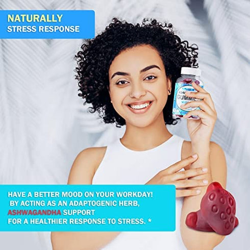 BeautyÉlan Ashwagandha Gummies for Women Men 9000mg - Vegan Stress Relief Gummy - Ashawanga Root Extract with Vitamin D Supplement for Calm Mood, Relaxed Sleep & Immunity Support, Non-GMO 60 Gummies