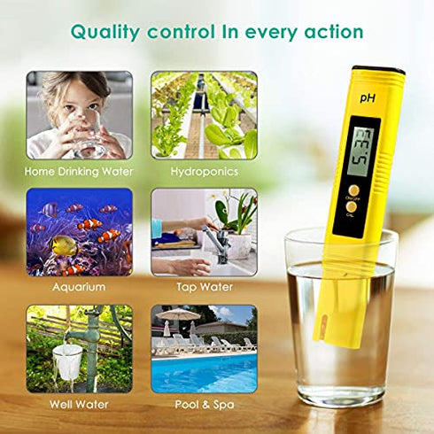 Alysontech Digital PH Meter, PH Meter 0.01 High-Precision Pocket Water Quality Tester, PH Range 0-14, Suitable for Accurate Testing of Drinking Water, Aquariums, Swimming Pools, Hydroponics (Yellow)