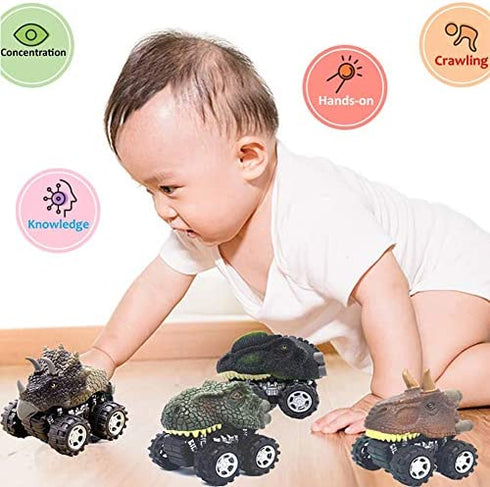 Dinosaur Toys for 3 Year Old Boys, 4-Pack Dinosaurs Car Toys for 2 3 4 5 6 7 Year Old Boys Girls, Stocking Stuffers for Kids, Easter Basket Stuffers, Pull Back Vehicles, Christmas Birthday Gifts