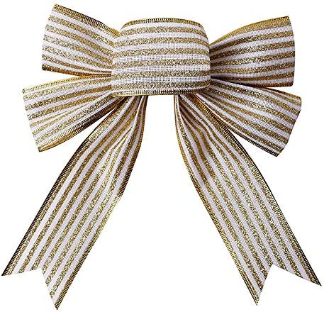 2-1/2" Wide 5 Yard Stripe Wired Edge Ribbon Christmas Ribbon for Gifts Wrapping Wreath Tree Ornaments (63MM-Glitter Gold)