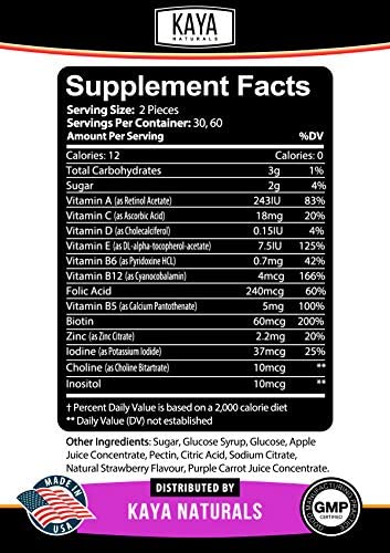 Kaya Naturals Adult, Women's, Men's, Kids, &Teens Multi Vitamin Gummy, Biotin, Vitamin A, C & E, Including Zinc & More - Strawberry Flavor | Gluten-Free multivitamins Sweet Adult 120 Gummies