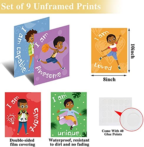 Set of 9 Boys Room Bedroom Decor Black Boy Wall Decoration Art Decor Motivational Black Boy Posters Wall Decorations Motivational Wall Decor Art for Tween Boys Room (Unframed, 8 x 10 Inch)