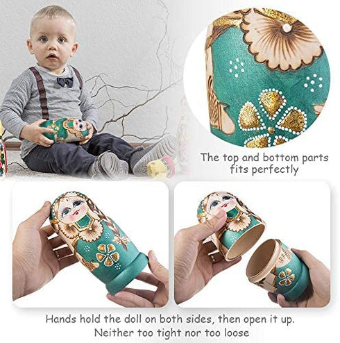 Jeccffes Russian Nesting Dolls Matryoshka Wooden Stacking Nested Set 7 Pieces Handmade Toys for Kids Children Christmas Mother's Day Birthday Home Room Decoration
