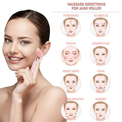 Deciniee Rose Quartz Face Roller,Authentic Jade Roller for Face Massage Gift Set,Anti-aging Facial Roller Jade and Rose Quartz Beauty Eye Roller-Rejuvenate Skin and Remove Wrinkles