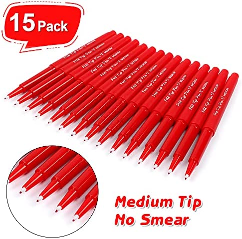 Lelix Felt Tip Pens, 15 Red Pens, 0.7mm Medium Point Felt Pens, Felt Tip Markers Pens for Journaling, Writing, Note Taking, Planner, Perfect for Art Office and School Supplies