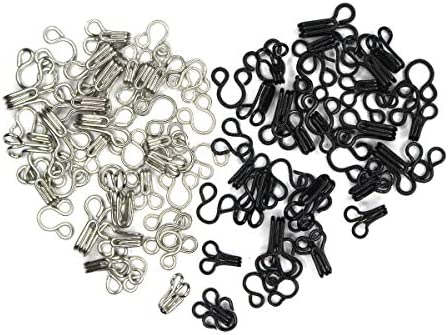 Bra Hooks,102 Set Hook and Eye Latch for Clothing,Strong Metal Bra Hooks Eyes Black and Silver, 3 Sizes