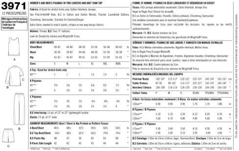 Simplicity Easy To Sew Men and Women's Matching Pajamas Sewing Patterns, Sizes XL-XXL