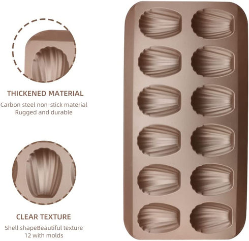 2 Pack Madeleine Pan, CGGYYZ 12 Cavity Heavy Duty Shell Shape Baking Mold Nonstick Cookie/Cake/Scone Pan Whoopie Pie Pan for Oven Baking