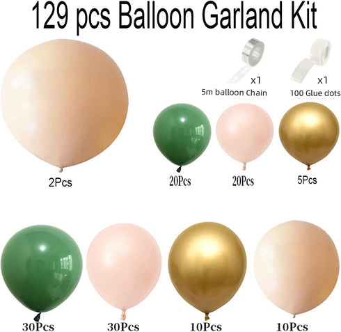 Olive Green Balloon Arch Kit 129pcs Balloon Garland Kit Olive Green Peach Orange Golden Latex Balloons Garland Baby Shower Birthday Party