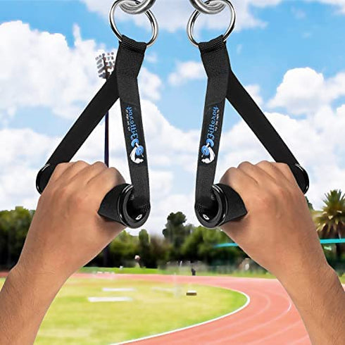 Fitteroy Premium Strength Training Exercise Handles for Gym Cable Machines and Resistance Bands - Padded Wide ABS Grip, Solid Welded Metal Ring and Heavy Duty Nylon Straps