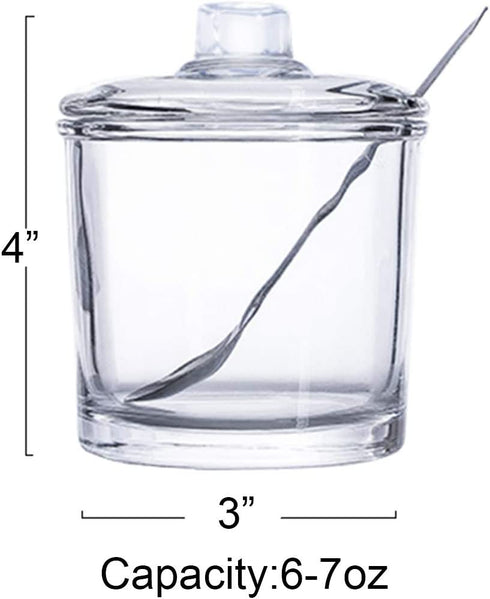 123Arts Glass Sugar Bowl Spice Jar Seasoning Pots with Lid Spoon