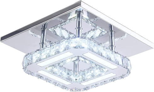 Modern Crystal Ceiling Lighting, CXGLEAMING Mini Square Crystal Chandelier Contemporary Luxury Semi Flush Mount LED Ceiling Light Fixture for Bedroom, Dining Room, Kitchen, Hallway, Entry, Foyer