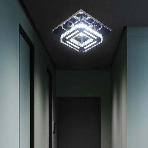 Modern Crystal Ceiling Lighting, CXGLEAMING Mini Square Crystal Chandelier Contemporary Luxury Semi Flush Mount LED Ceiling Light Fixture for Bedroom, Dining Room, Kitchen, Hallway, Entry, Foyer