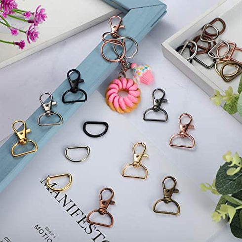 100 Pieces Swivel Clasps Snap Hooks and D Rings Keychain Clip Hook Lobster Claw Clasp for Keychain Making and Sewing Project (20 mm Outside Width) (24 mm Outside Width)