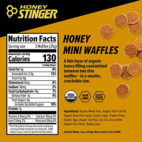 Honey Stinger Organic Mini Honey Waffles | Energy Stroopwafel for Exercise, Endurance and Performance | Sports Nutrition for Home & Gym, Pre and Post Workout | 1 Bag, 5.3 Ounce