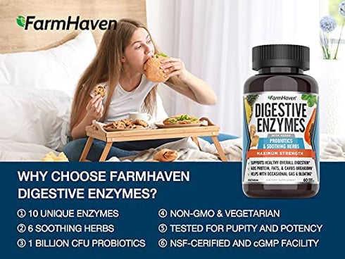 FarmHaven Digestive Enzymes Capsules, Digestion Supplements with Probiotics for Bloating & Bloat Gas Relief, Digest Aid - Enzyme Supplement to Boost Gut Health, Supplements for Digestive Health