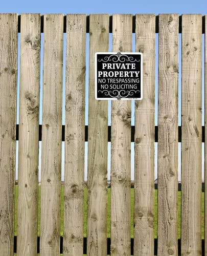 Metal Private Property No Trespassing Sign No Soliciting Sign for House 9"x9" Rust Free Aluminum UV Ink Printed,Durable/Weatherproof (2 Pack)