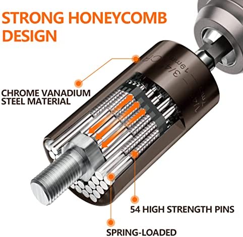 Universal Socket Tool Men Gifts - Sockets Set Super Grip with Adapter Drill Christmas Stocking Stuffers Birthday Gifts for Dad Husband Women Him Father Boyfriend Cool Gadgets Handy Stuff (7-19mm)