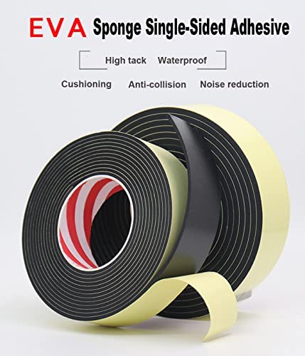 1/2 Inch Wide x 3/8 Inch Thick Foam Self Adhesive Tape for Sound Insulation Shock Absorption Weather Stripping Draft Seal, Doors and Windows, Black Single Sided (6.5ft X 2Rolls)