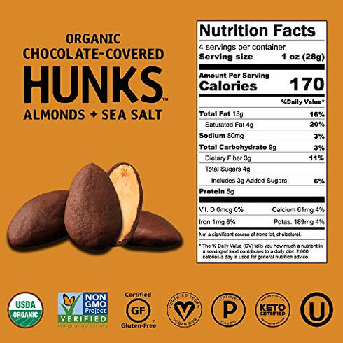 Hu Hunks Vegan Chocolate Covered Almonds With Sea Salt | 2 Pack | Non-GMO, Gluten Free, Paleo, Organic Dark Chocolate