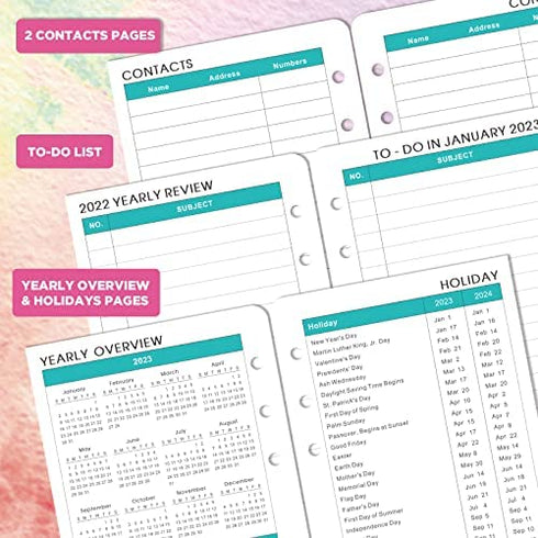 2023 Planner Refills - Planner Refills 2023, 2023 Weekly & Monthly Planner Refills, 2023 Planner Inserts, A6 Planner Refills, A6 Planner Inserts, 3-3/4" x 6-3/4", Jan.2023-Dec.2023, 6-Hole Punched - Watercolor Ink