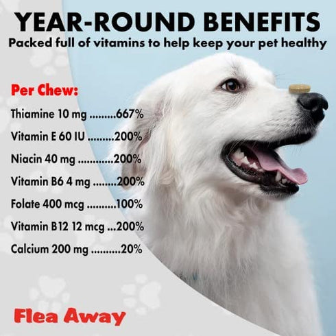 Flea Away All Natural Supplement for Fleas, Ticks, and Mosquitos Prevention for Dogs and Cats, 100 Chewable Treat Tablets, Single