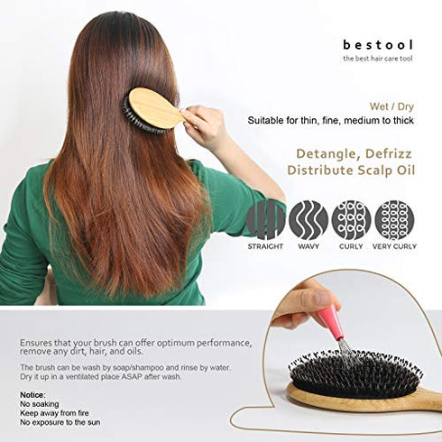BESTOOL Hair Brush, Boar Bristle Hair Brushes for Women men Kid, Boar & Nylon Bristle Brush for Wet/Dry Hair Smoothing Massaging Detangling, Everyday Brush Enhance Shine & Health