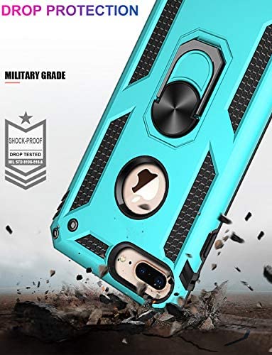 iPhone 8 Plus Case,iPhone 7 Plus Case with Glass Screen Protector,Military Grade 16ft. Drop Tested Protective Phone Case with Magnetic Car Mount Kickstand for iPhone 7 Plus/iPhone 8 Plus Teal