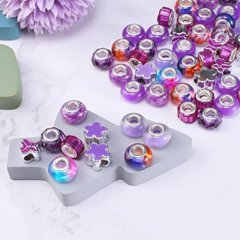 sjavocado 50pcs Assorted European Large Hole Beads ,Resin Glass Imitation Metal Spacer Charms Bead for DIY Crafts Bracelets Necklaces Jewelry Making (Purple)
