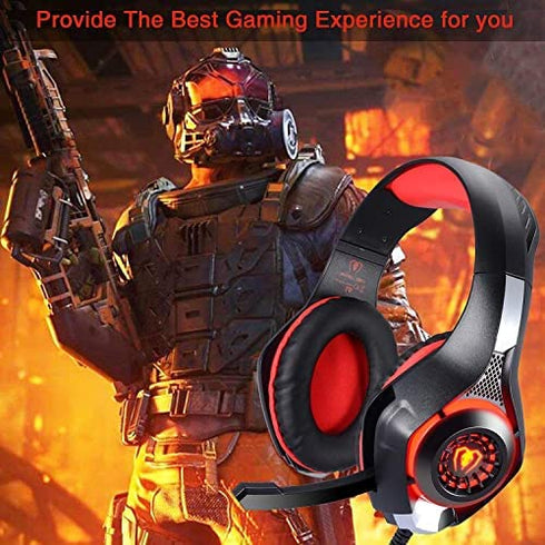 BlueFire 3.5mm PS4 Gaming Headset Headphone with Microphone and LED Light Compatible with Playstation 4, PS5, Xbox one, PC (Red)
