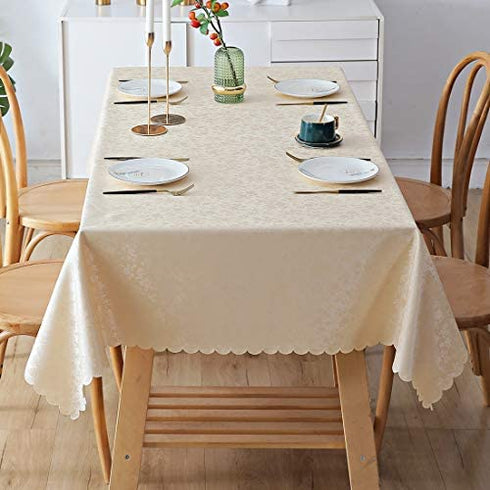 smiry Waterproof Vinyl Tablecloth, Rectangle Heavy Duty Table Cloth, Wipeable Table Cover for Kitchen and Dining Room (Beige, 52" X 70")