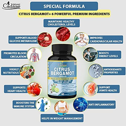 2 Packs Citrus Bergamot Extract Capsules 10300mg & Berberine, Olive, Guggul, Garlic, Pine Bark, Black Pepper | Improves Heart and Cardiovascular Health , Supports Immune System, 4 Months Supply