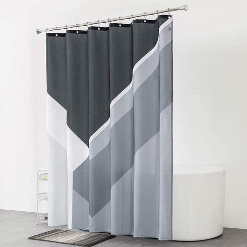 Black Shower-Curtain Grey Water-Repellent Gray-Modern-Bathroom - Black White Grey Geometric Shower Curtain 72×72 Inch