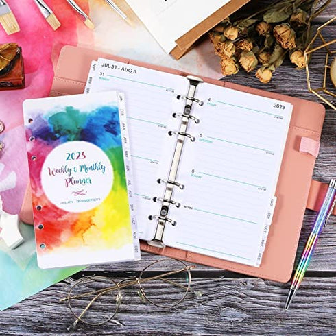 2023 Planner Refills - Planner Refills 2023, 2023 Weekly & Monthly Planner Refills, 2023 Planner Inserts, A6 Planner Refills, A6 Planner Inserts, 3-3/4" x 6-3/4", Jan.2023-Dec.2023, 6-Hole Punched - Watercolor Ink