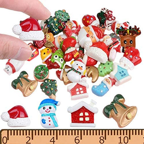 Slime Charms Christmas Resin Flatbacks for Scrapbook Ornaments DIY Xmas Crafts Resin Decorations - Snowman Tree Bell Deer - (30 Piece Random)