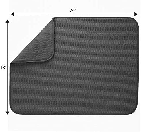 S&T INC. Absorbent, Reversible XL Microfiber Dish Drying Mat for Kitchen, 18 Inch x 24 Inch, Charcoal