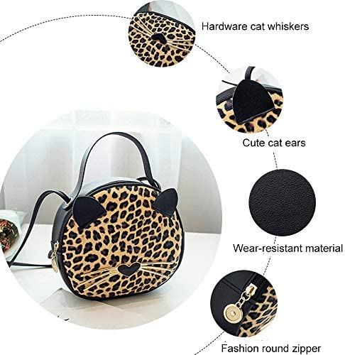 Cute Cat Purse Leopard Crossbody Bag Mini Shoulder Bag Handbags for Kids Women Teens Girls (Brown)